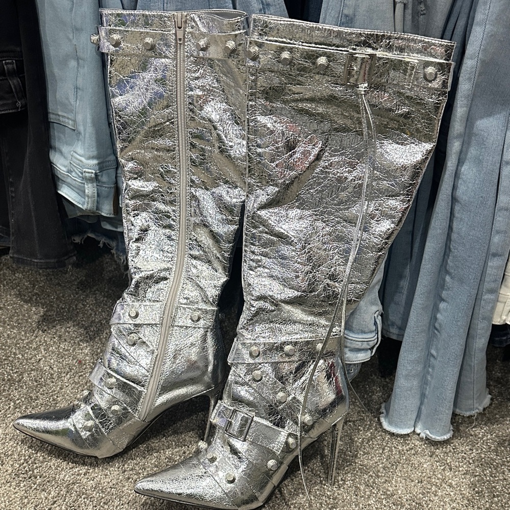 Steve Madden Silver Knee-High Boots